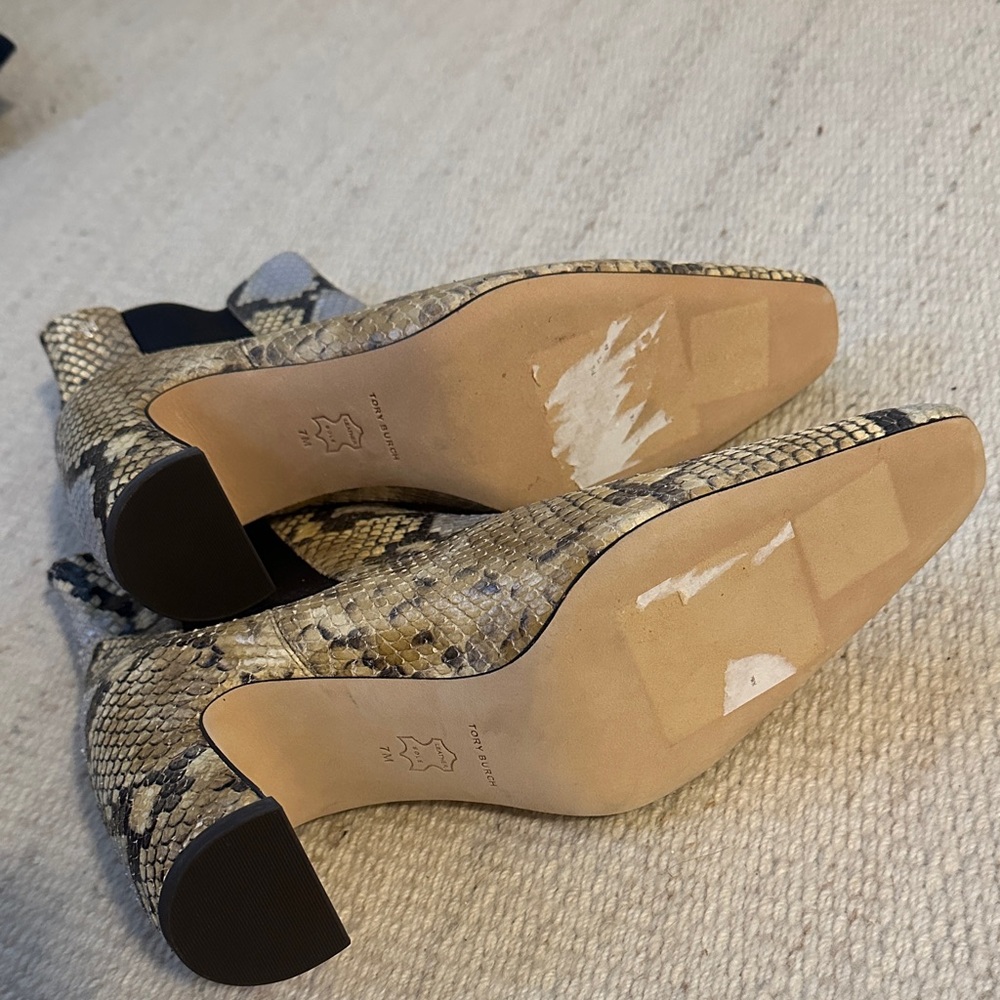 Tory Burch Black and Tan Snakeskin Ankle Booties - Picture 3 of 3